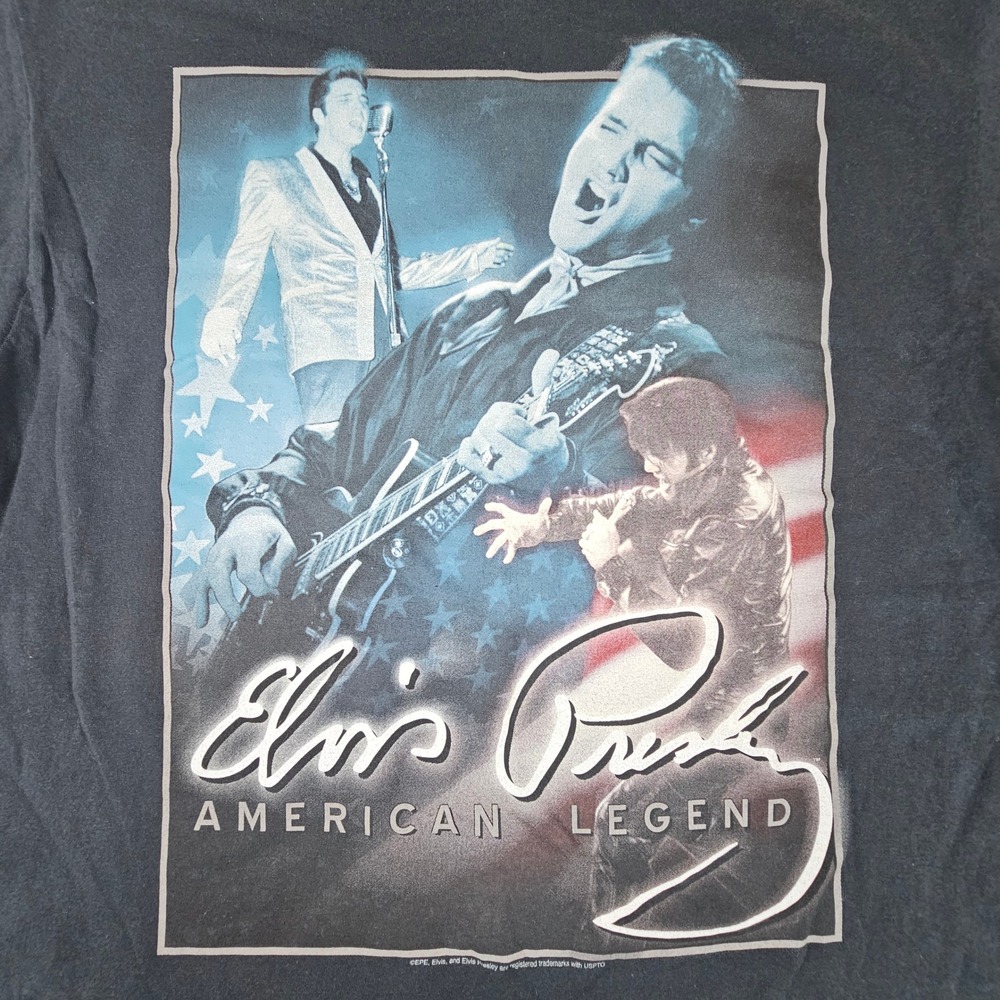 Vtg Elvis Presley American Legend Graphic T-Shirt Black Mens XL Rock Music Tee‎